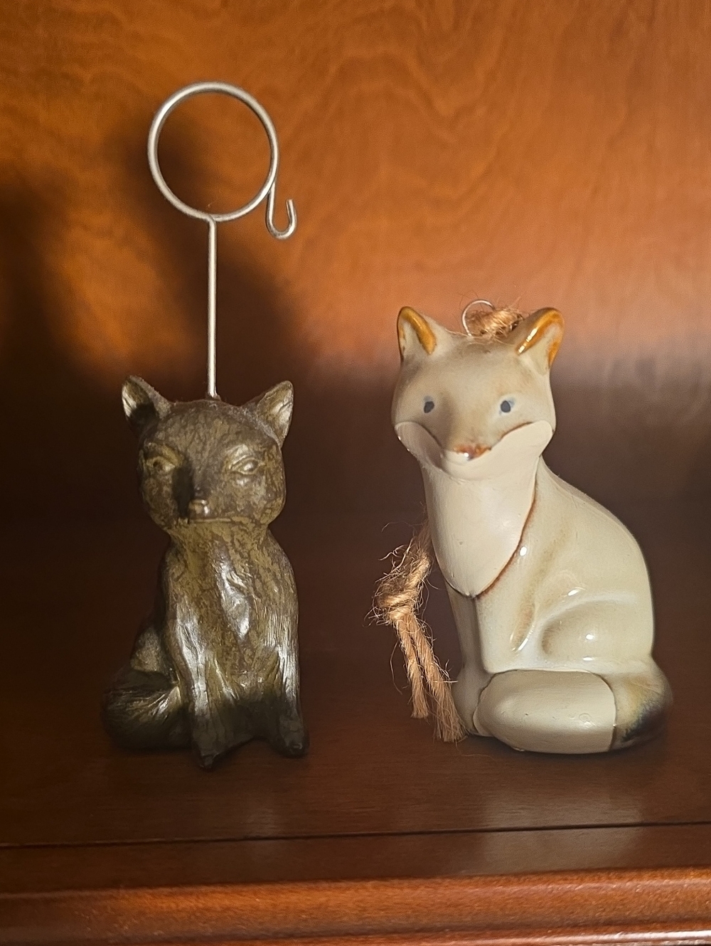 Pair of Fox Figurines - Brown & Cream Ceramic/Resin Set